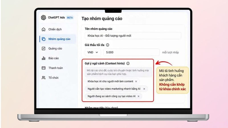 tạo nhóm quảng cáo chatgpt
